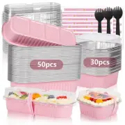 Mini Loaf Pans with Lids for Baking Bread Disposable, 50Pcs 6.8oz Mini Cake P...