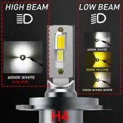 Three Colors-braveway 3colors Car Led Headlight 3000k+4300k+6000k H1 H3 H4 H8 H11 Hb3 Hb4 H7 Led Bulbs 12v 12000lm Fog Lights Yellow White 9006-HB4