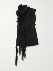 [Dries Van Noten] Dries Van Noten - Ruffled Floral-jacquard And Cotton Mini Dress - Black - FR 34 FR 34 Black