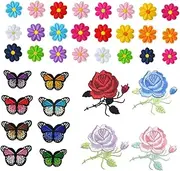 ARTSEWPLY 36Pcs Butterfly Floral Embroidery Patches Colorful Rose Applique Patches for Hats and Backpacks Durable and Lightweight Cloth Accessories for DIY Projects