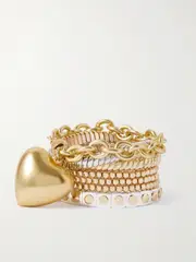 [Roxanne Assoulin] Roxanne Assoulin - The Puffy Heart Set Of Seven Gold- And Silver-tone Bracelets - One size One size Gold