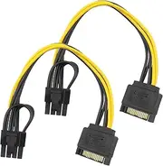 SING F LTD 2pcs SATA 15-Pin Male to 8-Pin PCI-Express Female Power Adapter Cables Interchangeable 6 Pins Connector for Hard Disk Drive