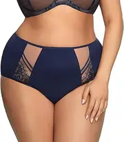 [Gorsenia] K497 Women's Paradise Navy Blue Lace Full Panty Highwaist Brief Large