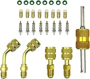 29Pcs R410a Adapter Kit, Charging Vacuum Port Adapter,5/16 Female 1/4 Male Flare, Valve Core Remover, R134A Hose Gaskets Compatiable With Air Mini Split System Refrigeration HVAC Service
