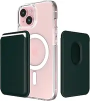 Sinjimoru Magnetic Card Wallet, Premium Vegan Leather Phone Wallet for MagSafe 3-Card Holder Compatible with iPhone 16 Plus Pro Max 15 14 13 12 Series. M-Viica Dark Green