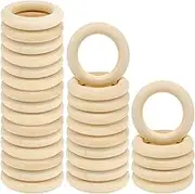 30PCS Natural Wooden Rings for Macrame, Unfinished Wood Rings for Jewelry Making, Circle Pendant Connectors 55mm/2.2inch