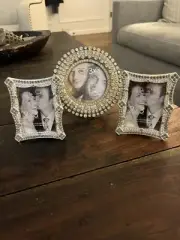 Silver Tone Rhinestone Picture Frame lot of 3. So Pretty!