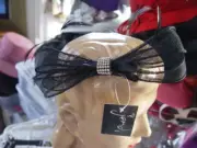 JENDI BLACK FASCINATOR with DIAMONTES & FEATHERS