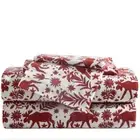 Arcadia Bed Sheet Set Floral Red Cotton Flannel Full with Pillow Cases (4-Piece)