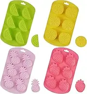 4 Pieces Fruit Shaped Silicone Mold Pineapple Orange Watermelon Strawberry Chocolate Candy Mould 3D Summer Fruit Ice Mold for Jelly Fondant Soap Gummy Cake Cupcake Topper Decoration