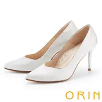 在飛比找momo購物網優惠-【ORIN】金屬沿條尖頭花嫁高跟鞋(銀色)