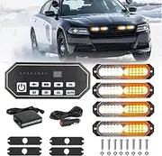JMEST LEAD White & Amber LED Strobe Lights for Trucks, 4PCS 12 LED Emergency Warning Beacon Lights with 9-Key Strobe Controller, Surface Mount Car LED Grille Lights Bar for Vehicles ATV Tractor