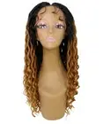 LUXLUXE Andrea 4x4 Curly Long Hand Tied Lace BraidBlack to Honey Blonde OmbreWig