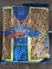 Lot/2 Allegra Elbow Macaroni #35 Pasta 100% Durum Wheat 1# Bags Best By 02/2025