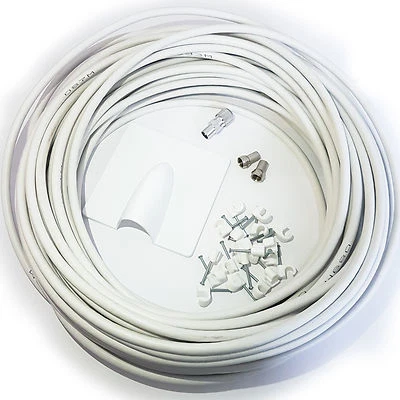 25M White RG6 Coaxial Cable Kit For Aerial Satellite Dish Install TV Freesat
