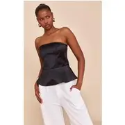 Black Satin Peplum Corset, Black