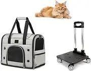 Pet Carrier with Wheels for Small Cats and Dogs,Rolling Cat Dog Carrier with Removable Base and Storage Pocket,Portable Pet Carrier for Travel,Gray