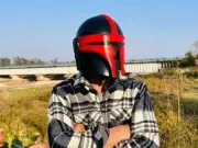 Red Mandaloriann Helmet | Beskar Cosplay Prop Helmet | Medieval Knight Helmet