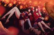 Anime girls legs crossed umbrella red eyes fantasy girl Playmat Game Mat Desk