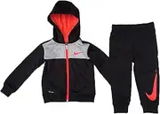 [Nike] Boy`s Therma FIT Zip Hoodies & Pants 2 Piece Set (Black(76D750-KG5)/Wolf Grey, 12 Months)