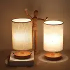 Nordic Cylinder Bedside Table Lamp Wooden Table lamp Fabric Lampshade AU