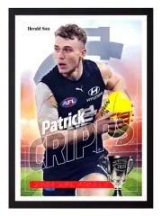 Framed 2024 Carlton Blues AFL Finals Football Poster - Patrick Cripps 45 x 32cm
