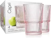Glaver's Ribbed Drinking Glasses Set of 4 - Pink Vintage Glass Cups 15.38 oz, Stackable Highball Glasses, Juice, Iced Coffee Cups, Water Glasses for Beverages - Blush