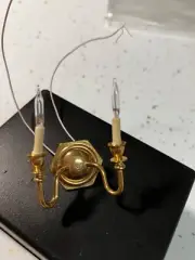 Miniature dollhouse, Brass double candle sconce wired Clare Bell