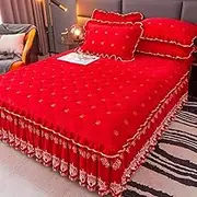 Ruffled Bedspread Sheet, Ruffle Bedskirt, Bedskirt Ruffle Full Size Bed, Ruffle Skirt Bedspread Set, Quilted Bed Skirt, Non-Slip Mattress Cover, Quilt Bedding Sets, 3-Pieces(E,200x220CM/79x87in)