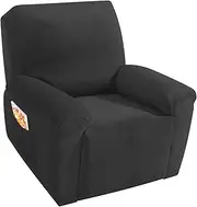 [MAXIJIN] Velvet 4 Piece Recliner Cover Stretch Plush Soft Cover for Recliner Chair Thick Soft Recliner Chair Slipcover Separate Chair Cover for Recliner with Side Pocket (Recliner, Black)