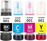 Printer Refill Ink, 001 Dye Ink - Compatible with Epson L4150 L4156 L4160 L4260 L4266 L6160 L6170/L6190/ L6191 L6260 L6270 L6290(1 set-4pcs)