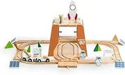 Wooden Space Train Set, Space Adventure Mars Station Wood Train Track Set 39pcs, Mar Space Explore Base Station Train Toy with Astronaut and Rocket for Kids 36m+