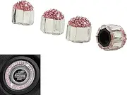 iSaddle Handmade Crystal Bling Car Tire Valve Stem Cap for Women's Auto Exterior Accessories & Rhinestone Ring for Engine Ignition - Auto Tyre Air Stems Dust Cover Fits All Vehicles (4PCS Pink)