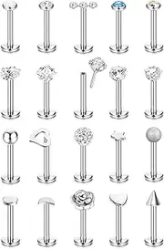 [Sanfenly] 20Pcs Lip Rings for Women Men Cz Ball Heart Tragus Labret Helix Cartilage Earrings Jewelry Set