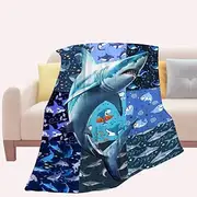 [IBTKQSM] Shark Blanket Ocean Fleece Throw Blanket Super Soft Warm Cozy Fuzzy Plush Nautical Shark Print Blanket Gifts for Girls Boys Kids Room Decor 40"X50"