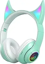 Wireless Over-Ear Headphones, Devil Cat Ear Cordless Gamer Headphones, Lightweight Over-Ear Headset, Student Headphones with Colorful Breathing Lights for Men & Women, Comfortable Headset