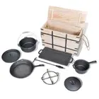 Dutch Oven Set With Wooden Storage Box 9 Pcs Outdoor Picnic Cooking BBQ Tools