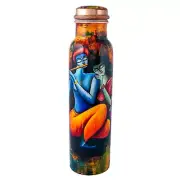 Beautiful Radha Krishna Printed Pure Copper Water Bottle 1000 ml For Home