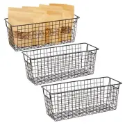3 Pack Black Wire Baskets Bins for Storage Pantry Food Organizing Decor 16x6 X6"