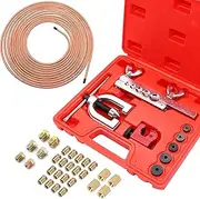 25 ft 3/16'' Copper Coated Brake Line Tubing Kit Automotive Replacement Parts (Includes 24 Fittings and 4 Unions) with Double & Single Flaring Tool Kit