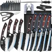 XYJ Authentic Since 1986,9pcs Forged Knife Set,Serbian Chef Knife with Roll Bag,Sharpener Rod,Shears,Butcher Knife,Full Tang,Gyutou,Cleaver,Kiristuke Knife,High Carbon Steel for Special Day