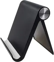 Cell Phone Stand Holder, Desk Mobile Phone and Tablet Dock with Adjustable Angle Foldable, Compatible with Phone 11 Pro Max SE XS XR 8, Switch, iPad Mini, All Phones(Black) (Black)