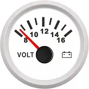 Universal 52 Mm Marine Auto Voltmeter Round Pointer Display Waterproof Gauge Meter for Motor Car Truck 12V 24V Voltmeter(8-16V White)