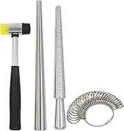 Ring Mandrel Sizer Tool with Metal Mandrel Finger Sizing Measuring Stick and Ring Sizer Guage of 27 Pcs Circle Models Jewelry Sizer Tool and Rubber Jewelers Hammer