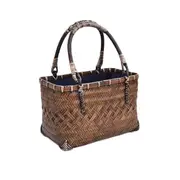Nevenka Retro Womens Bamboo Handbag Handmade Large Tote Bag Wicker Basket Bag-Carbonized