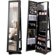 Giantex Jewelry Cabinet 360° Rotating Lockable Jewelry Armoire w/Full-Length Mirror Black