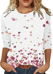 [Generic] Women Summer Top Pattern Printed Three Quarter Sleeve Round Neck Top Ladies Leisure Tee Shirt Blouse T Shirts Short Sleeve Under 10
