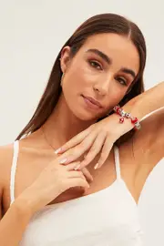 Red Rhinestone Charm Bracelet - Size ONE, Women's Ring