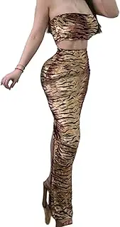 [REASERAL] Womens Summer Leopard Print Skirt Outfits Sexy Tube Top Maxi Skirt Vacation Casual Going Out Set