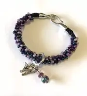 Womens Jewelry Kumihimo Cat Bracelet Purple Lavender seed bead Crystals Handmade